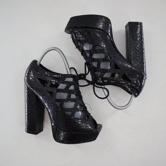 Mia Gilly Platform Heels Womens 8M Black Y2K Strappy Snakeskin Edgy Clubbing 90s - Picture 7 of 11